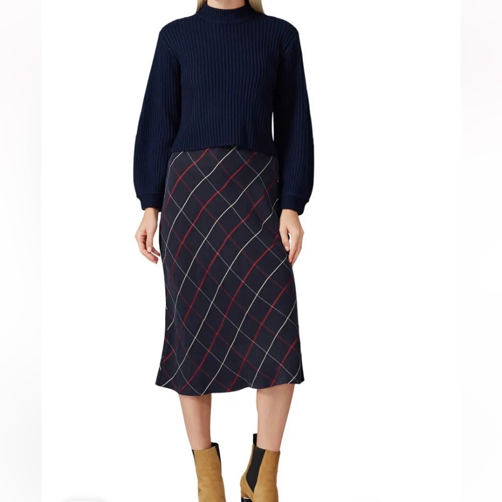 NWT Club Monaco Plaid Bias Midi Skirt Size 2